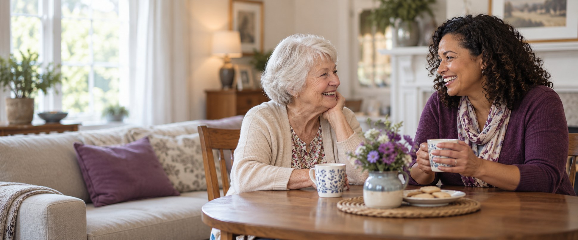 Two women sharing coffee and conversation